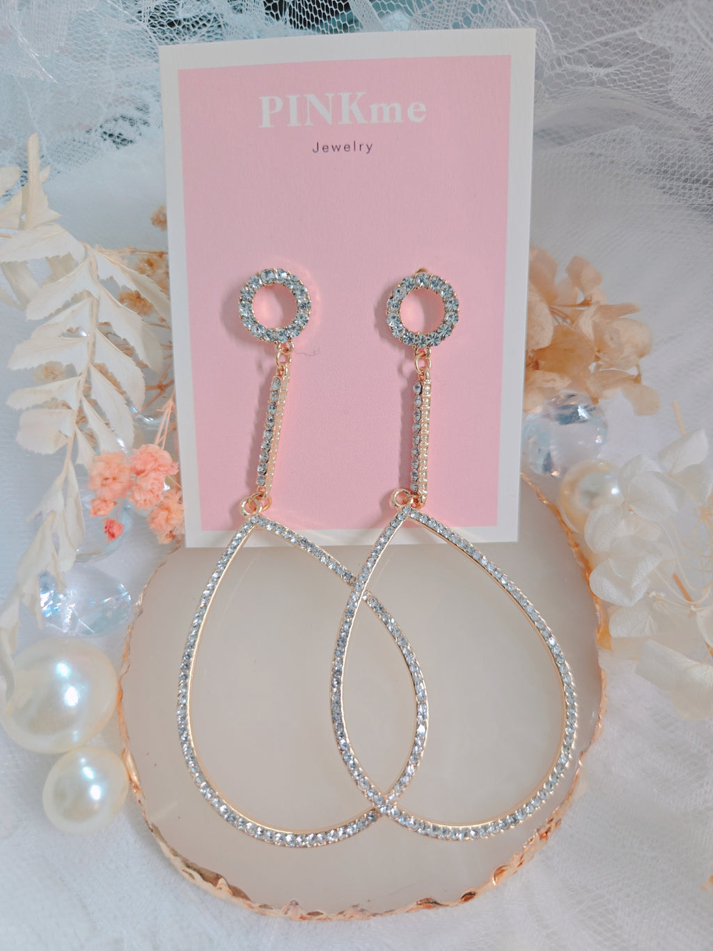 Clear Stone Egg Shape Long Dangle Earring