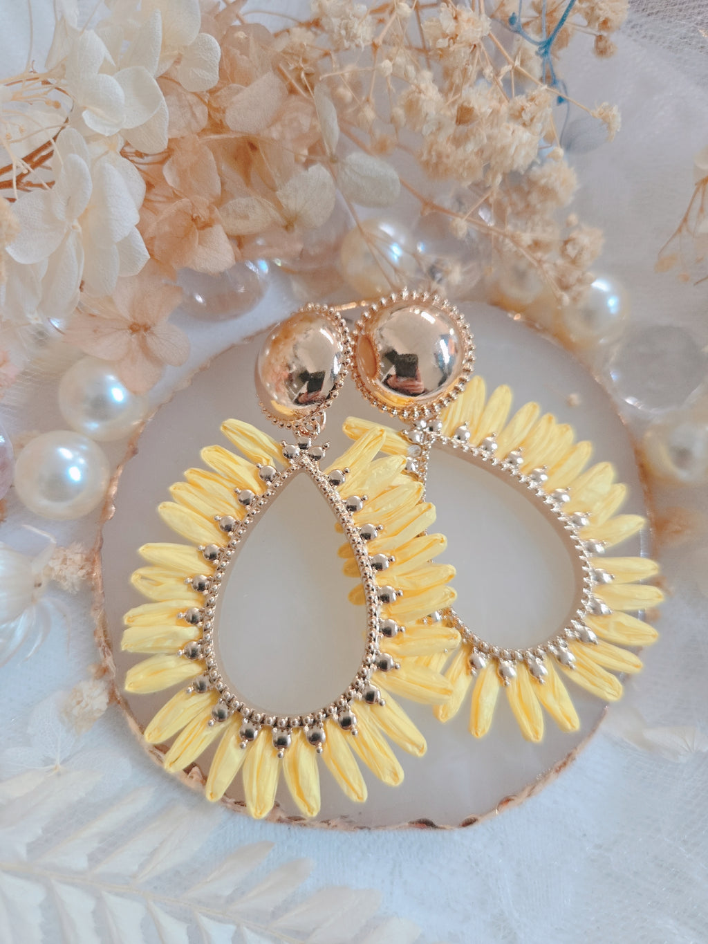 Gold Color Yellow Leaf Drop Earring