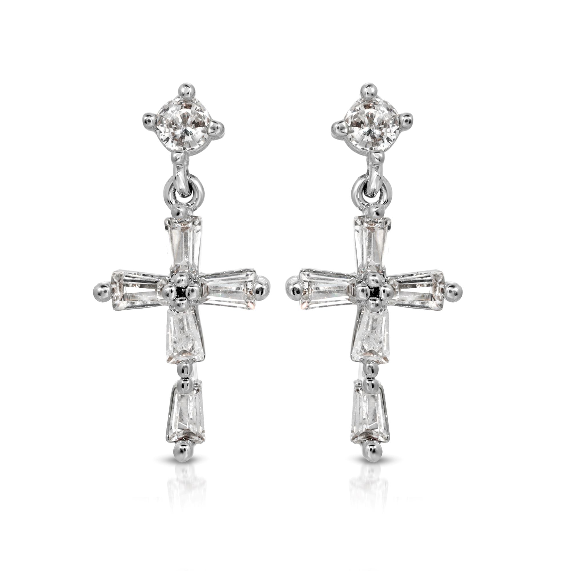 SS071511-Sterling Silver Post Cubic Zirconia Stone Brass Metal Dangle Earrings