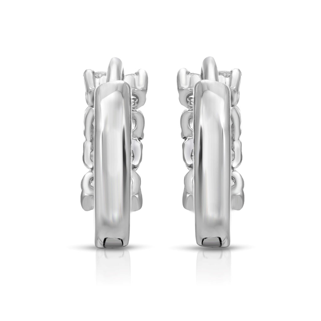 SS071544-Sterling Silver Post Cubic Zirconia Stone Brass Metal Hoop Earrings