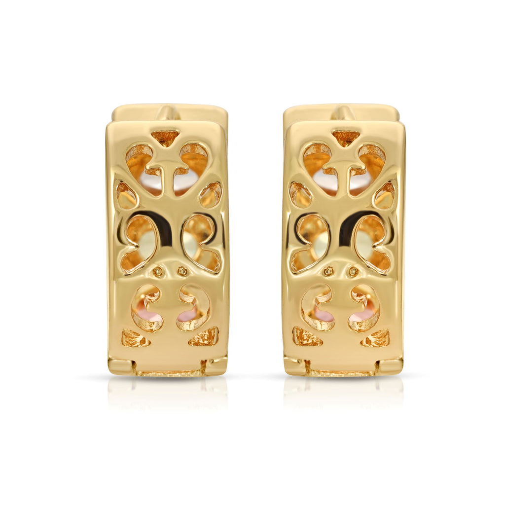 SS071535-Sterling Silver Post Cubic Zirconia Stone Brass Metal Hoop Earrings