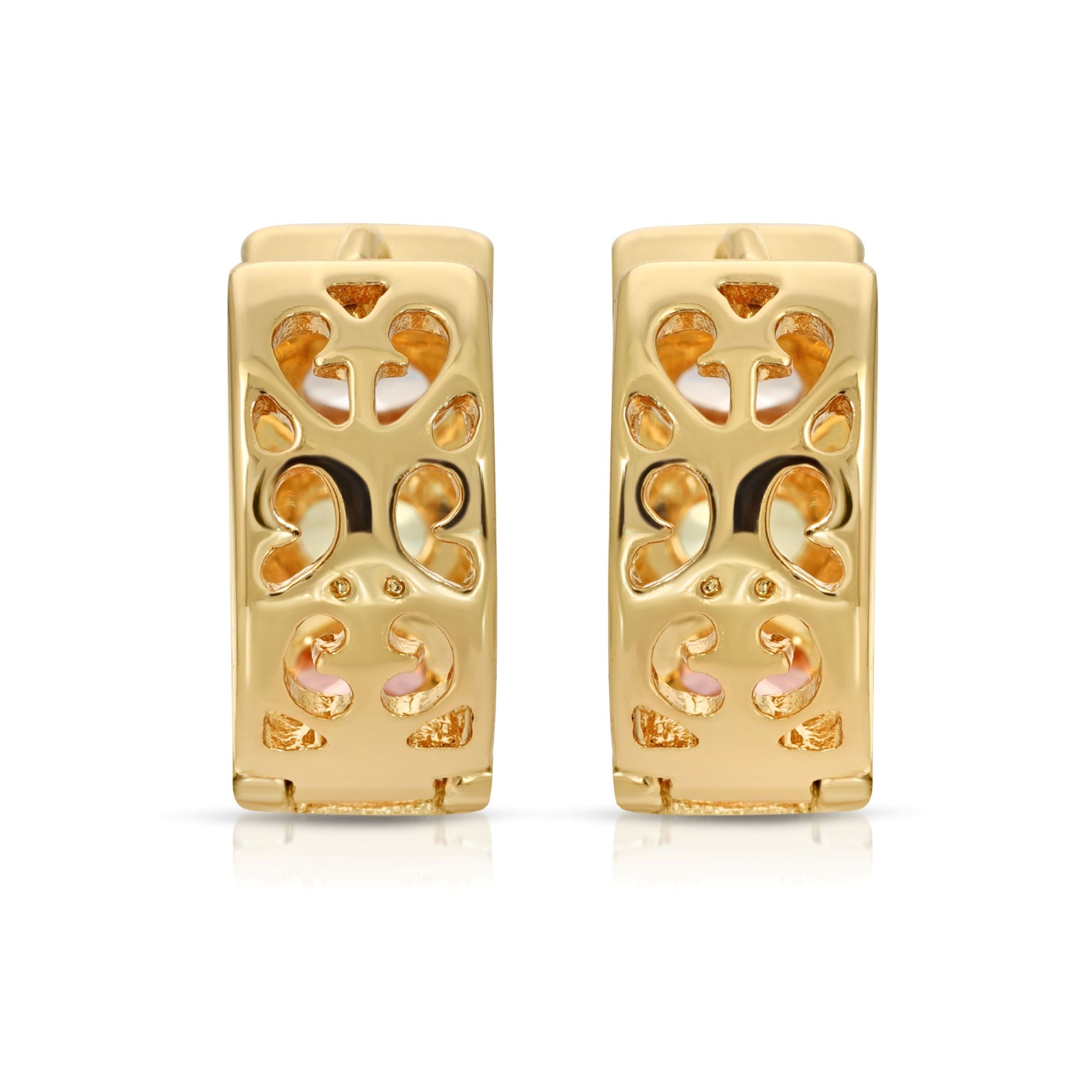 SS071535-Sterling Silver Post Cubic Zirconia Stone Brass Metal Hoop Earrings