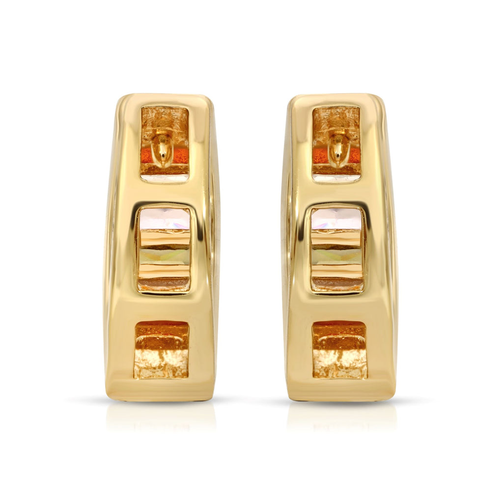 SS071526-Sterling Silver Post Cubic Zirconia Stone Brass Metal Hoop Earrings