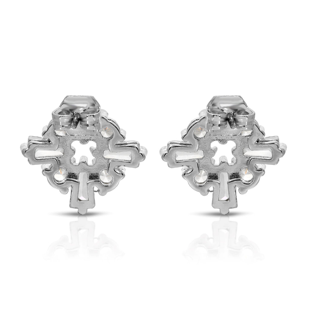 SS071520-Sterling Silver Post Cubic Zirconia Stone Brass Metal Stud Earrings