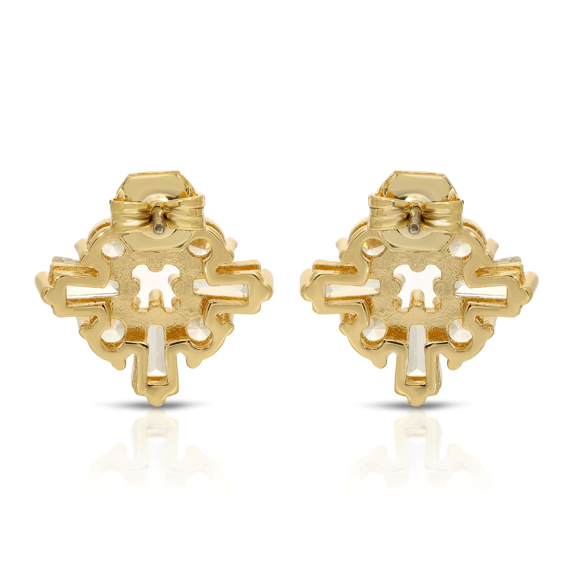 SS071520-Sterling Silver Post Cubic Zirconia Stone Brass Metal Stud Earrings
