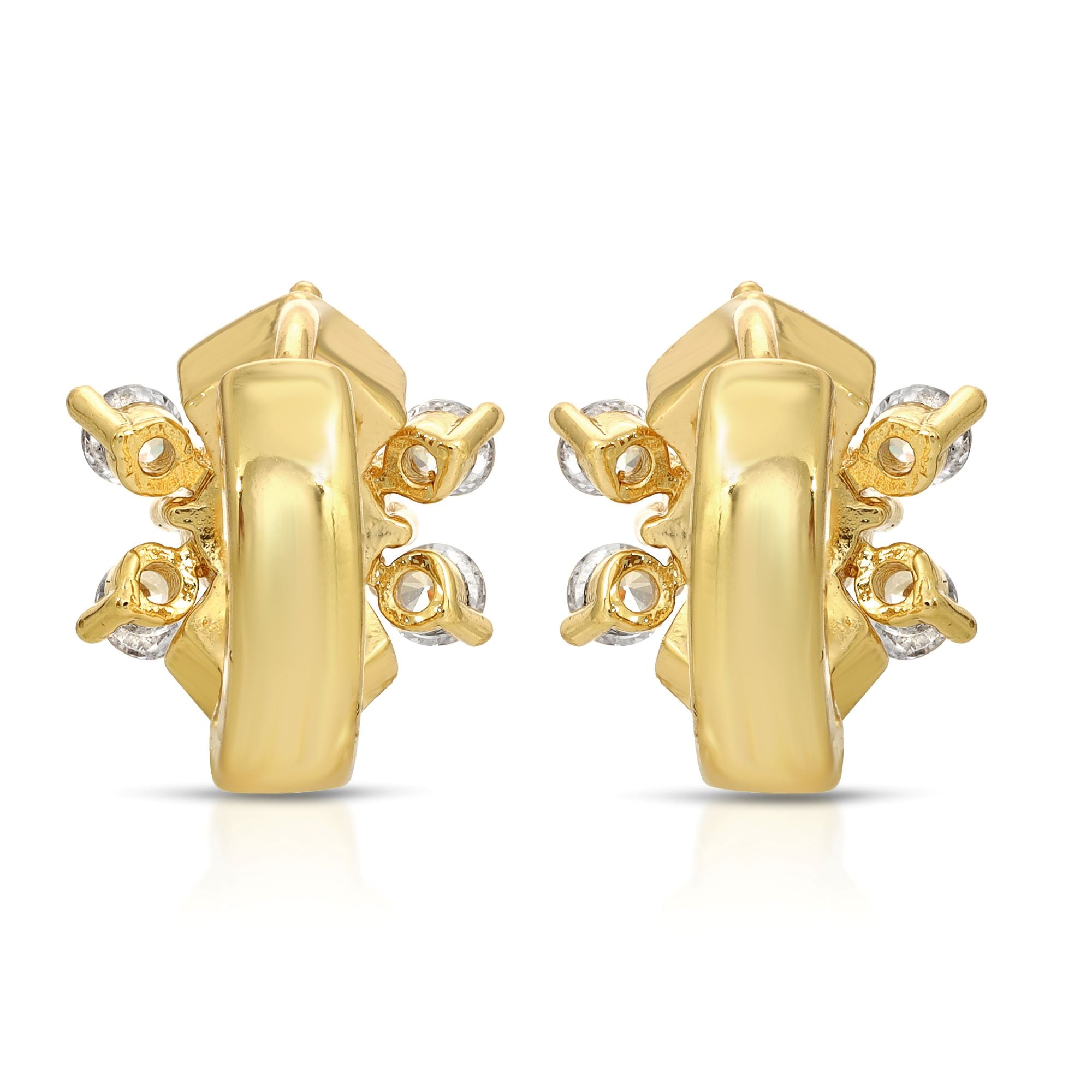 SS071528-Sterling Silver Post Cubic Zirconia Stone Brass Metal Hoop Earrings