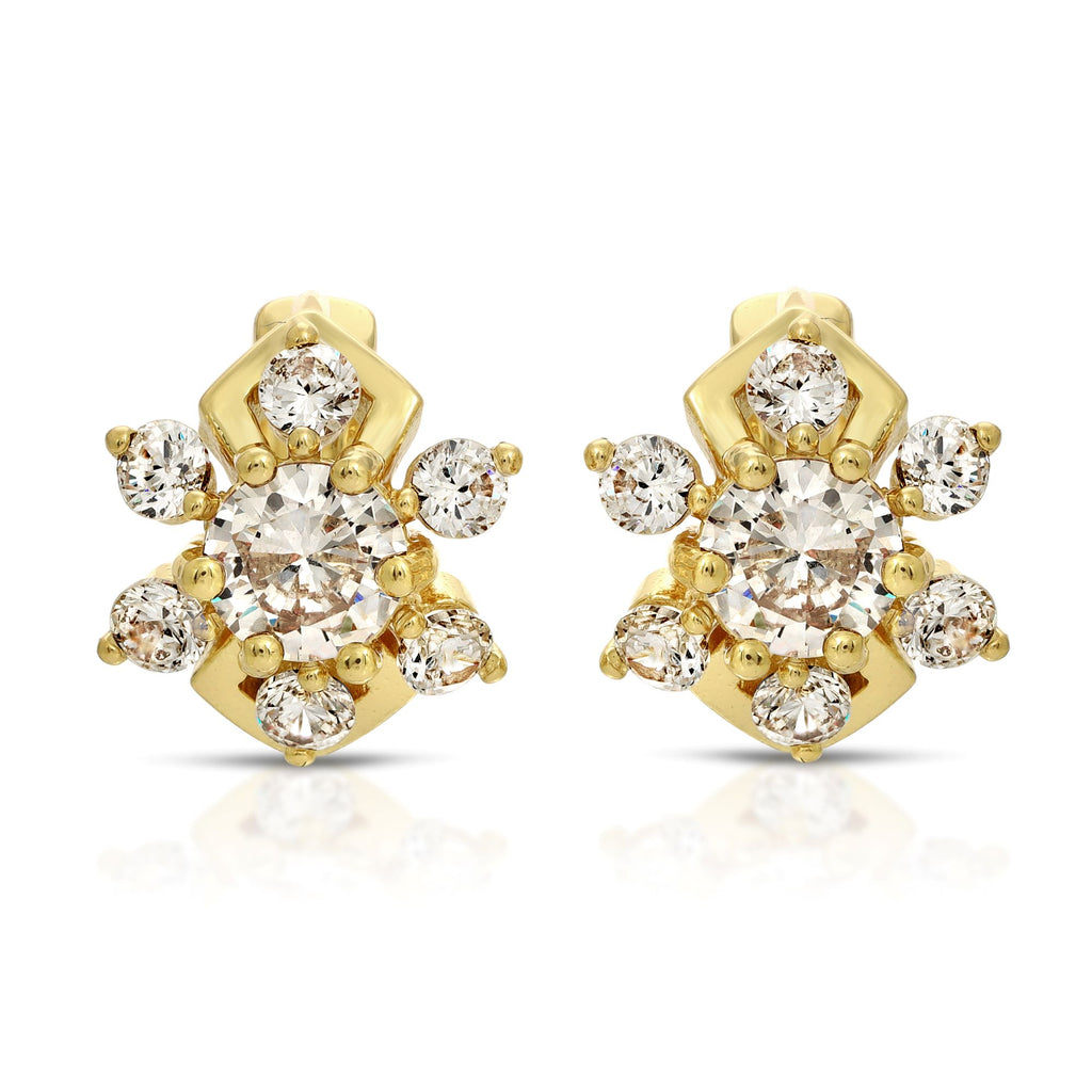 SS071528-Sterling Silver Post Cubic Zirconia Stone Brass Metal Hoop Earrings