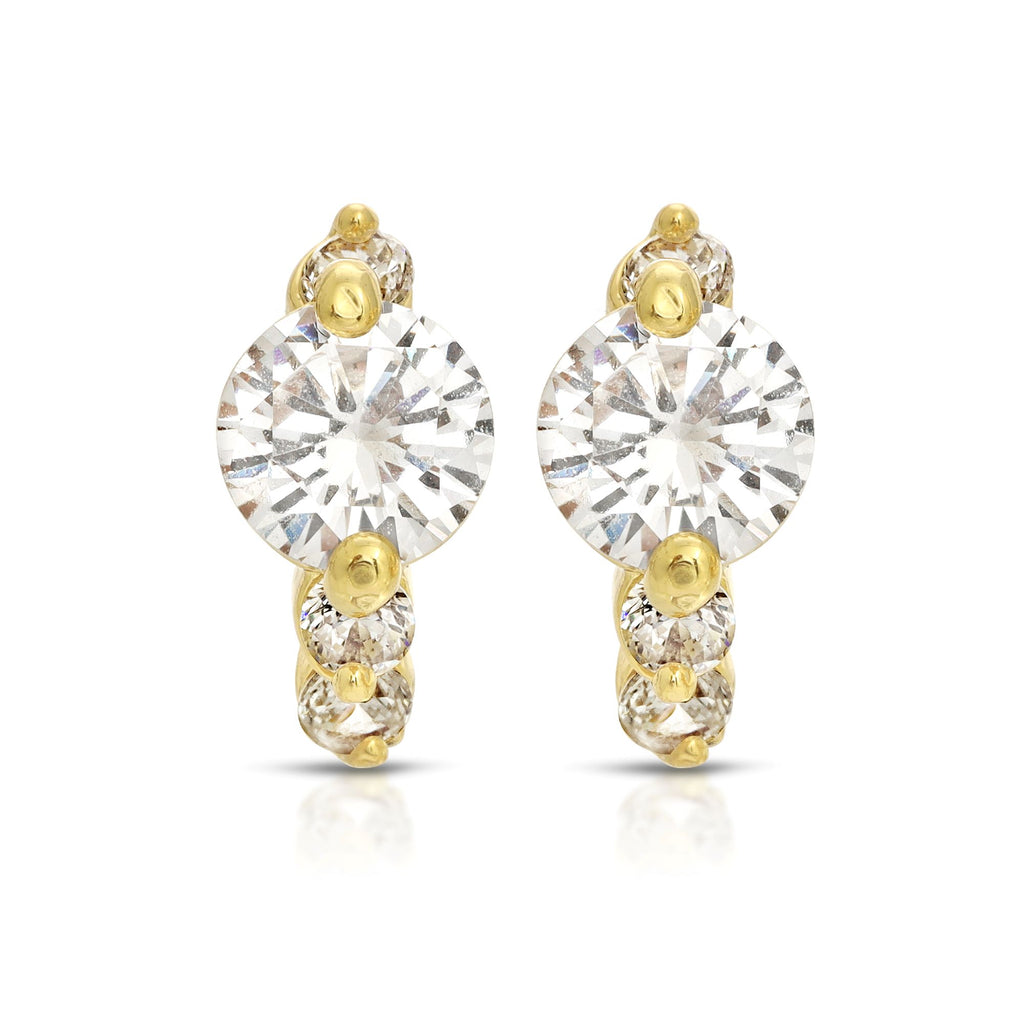 SS071543-Sterling Silver Post Cubic Zirconia Stone Brass Metal Hoop Earrings